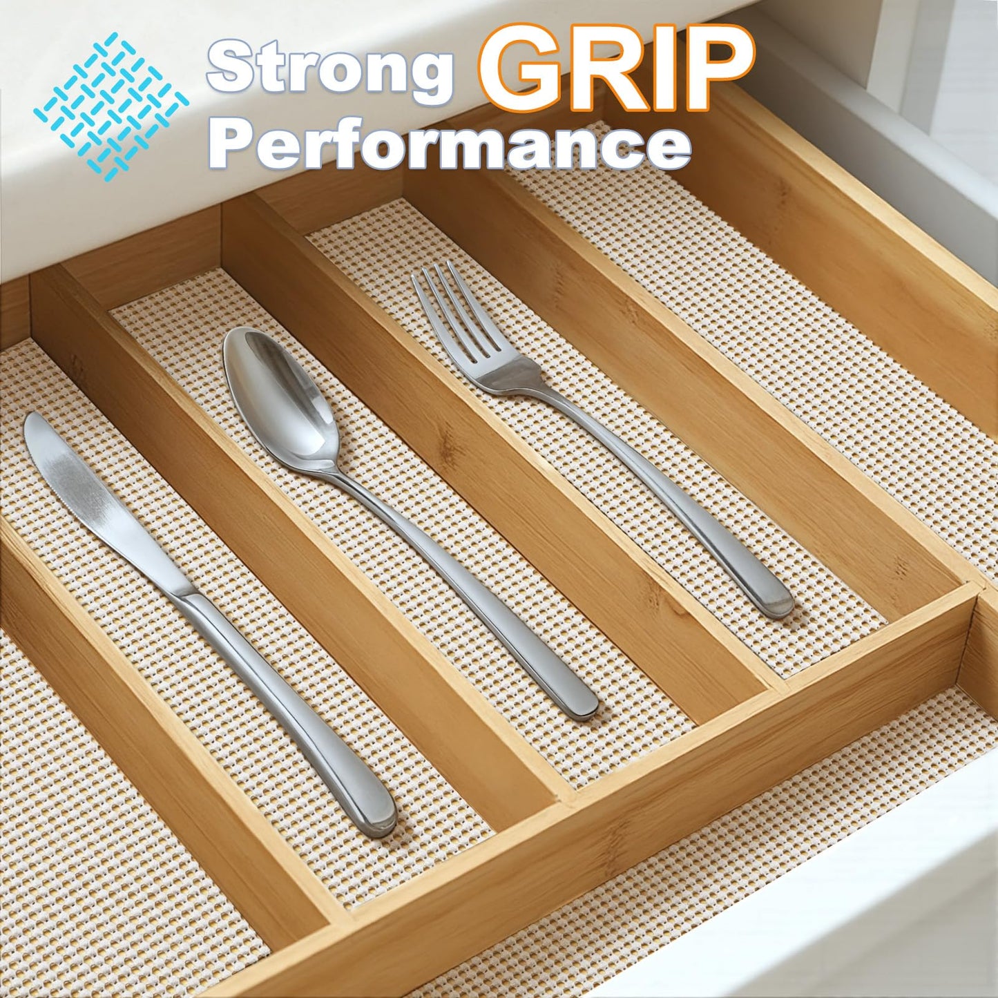 Songrey Non-Adhesive Drawer and Shelf Liner, Non Slip Cabinet Liners, Protect Kitchen Cupboard, Bathroom Drawers, Breathable, Thick Strong Grip mat (12IN x 20FT, Cream)
