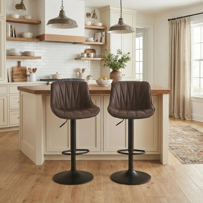 YOUNIKE Bar Stools Set of 2 Dark Brown, Faux Leather Padded Bar Stool Counter Height Swivel Bar Chairs, Adjustable Barstools with Back for Kitchen Island, Modern Tall Bar Stools