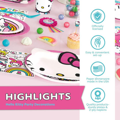 Hello Kitty Birthday Decorations for 16 | Banner, Tablecloth, Plates, Napkins | Officially Licensed Hello Kitty Party Decorations