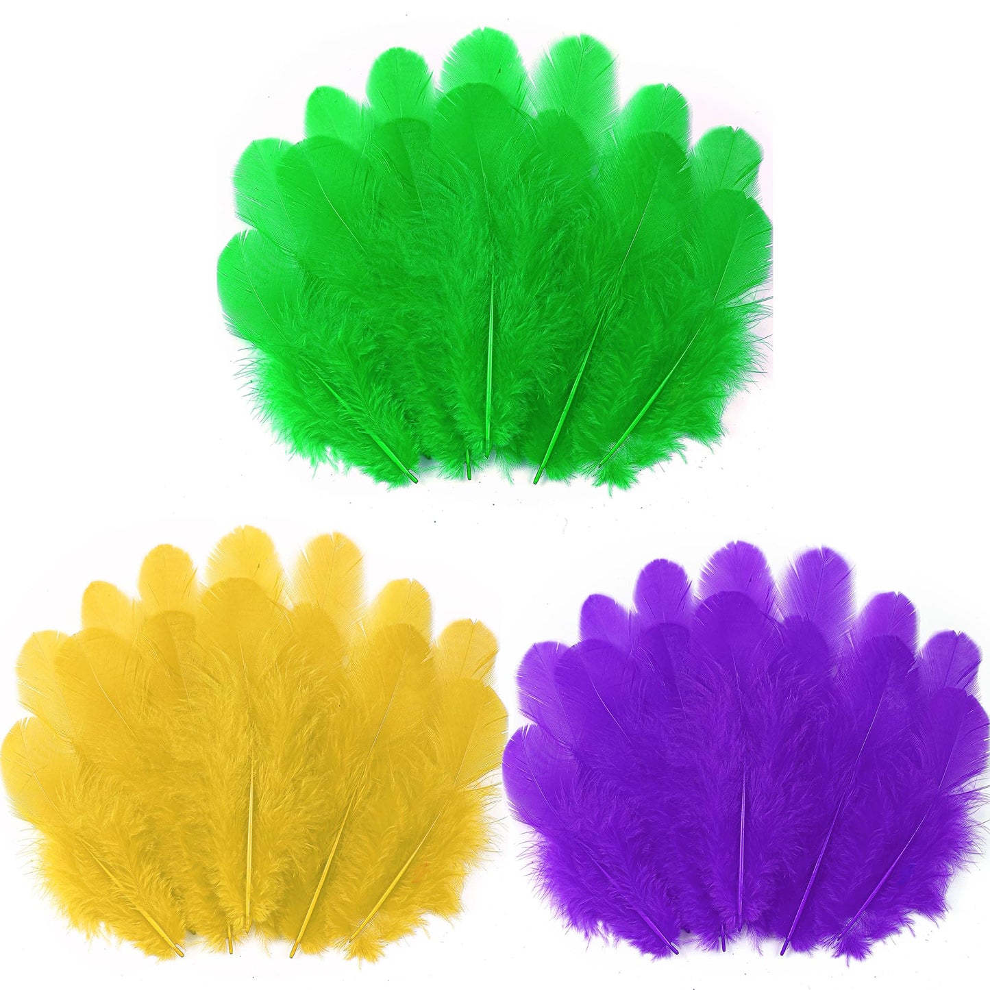 Soarer 900pcs Green Gold Purple Feathers - 3-5inch Feathers Bulk for Mardi Gras Party, Dream Catcher Supplies and DIY Crafts