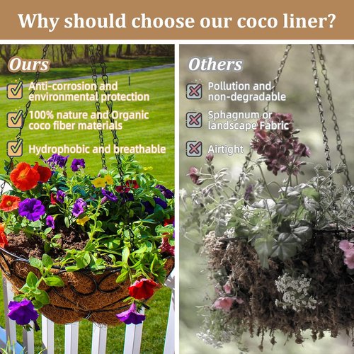 Legigo 14-Inch Coco Fiber Hanging Basket Liners - 100% Natural Round Replacement for Flowers & Vegetables