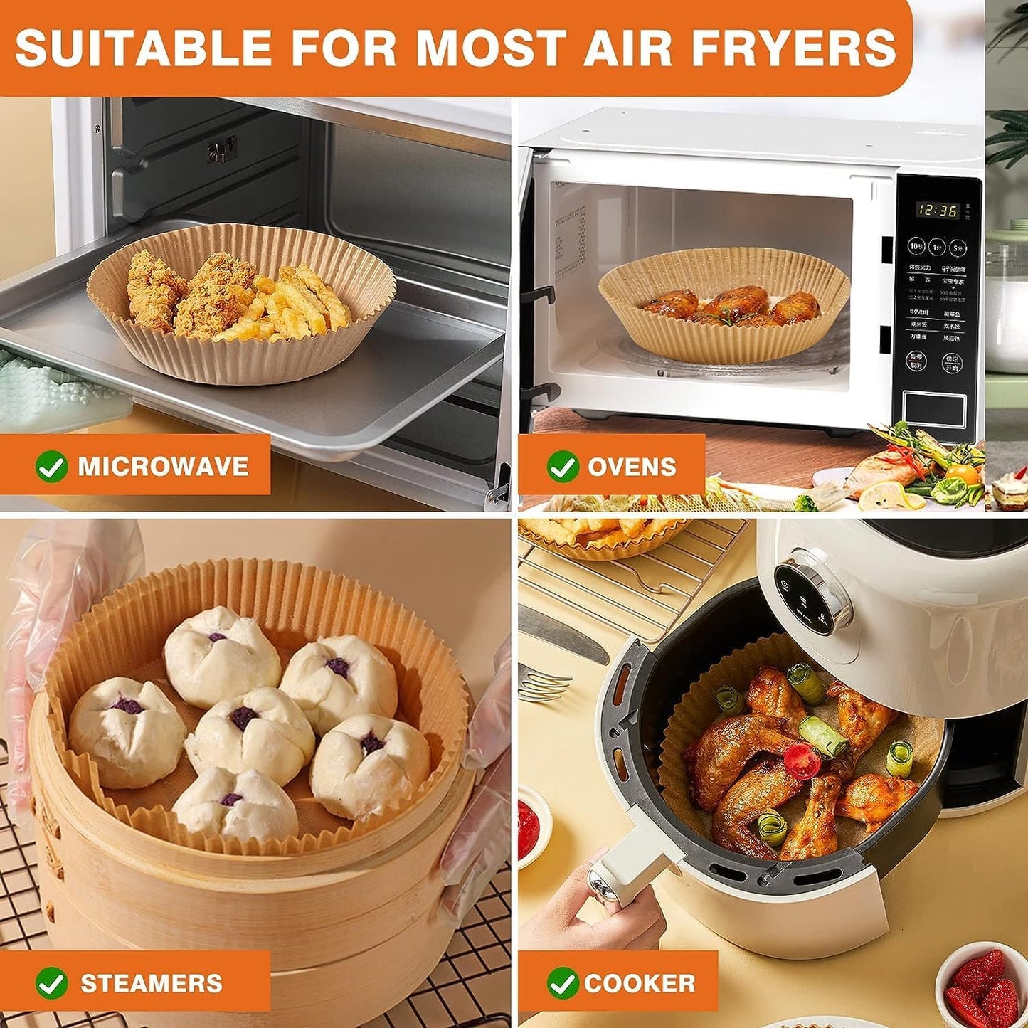 Vailnd 9-Inch Round Air Fryer Liners - 125PCS Non-Stick Parchment Paper, Oil Resistant & Food Grade