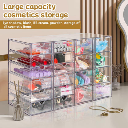 VZKAH Acrylic Organizer with Drawers | 20 Drawers 4 Sets | Desk Organizer and Storage, Clear Makeup Organization, For Office/Art Supply/Craft Storage and Organization