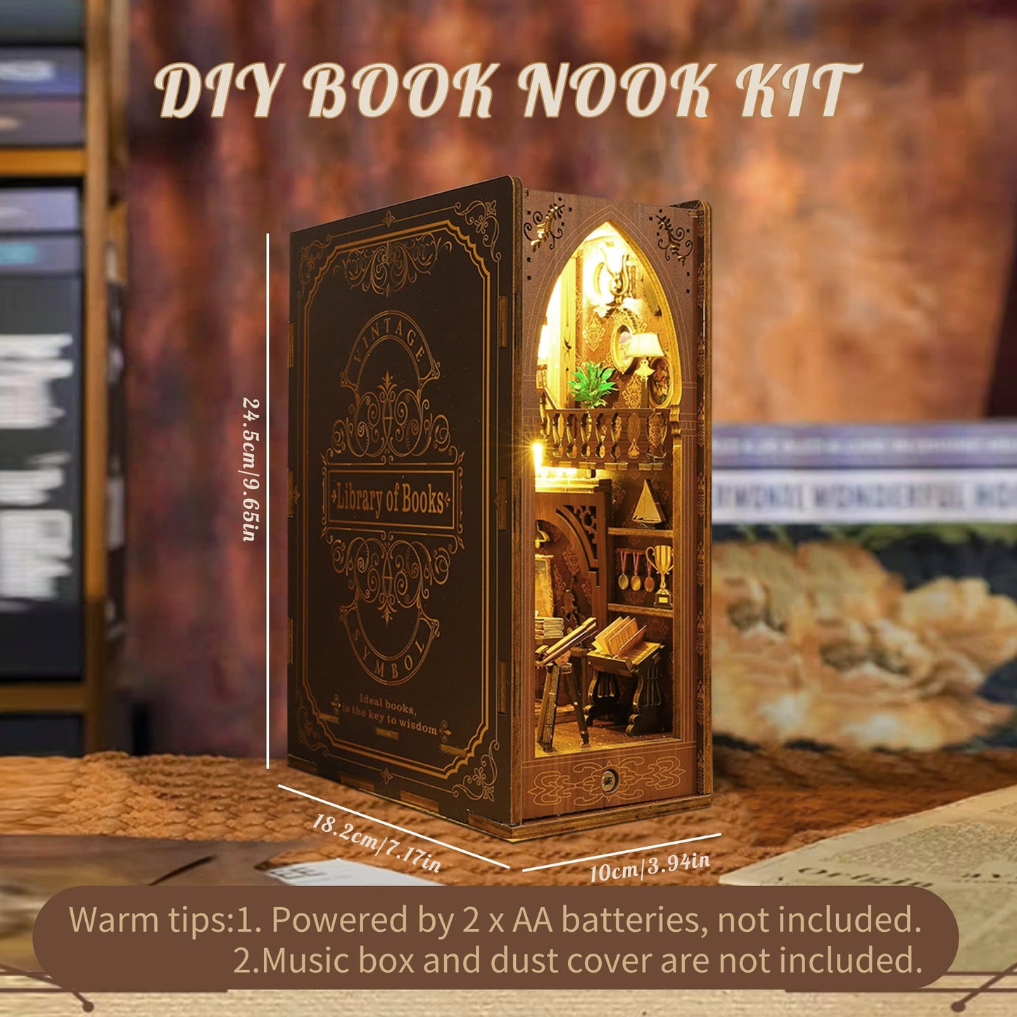 Book Nook Kit, MOJINO DIY Miniature 3D Puzzle Wooden Bookends Doll House with LED Lights for Bookshelf Decor, Tiny Miniverse Model House Art Craft for Adults Gril Halloween Christmas Decoration Gift