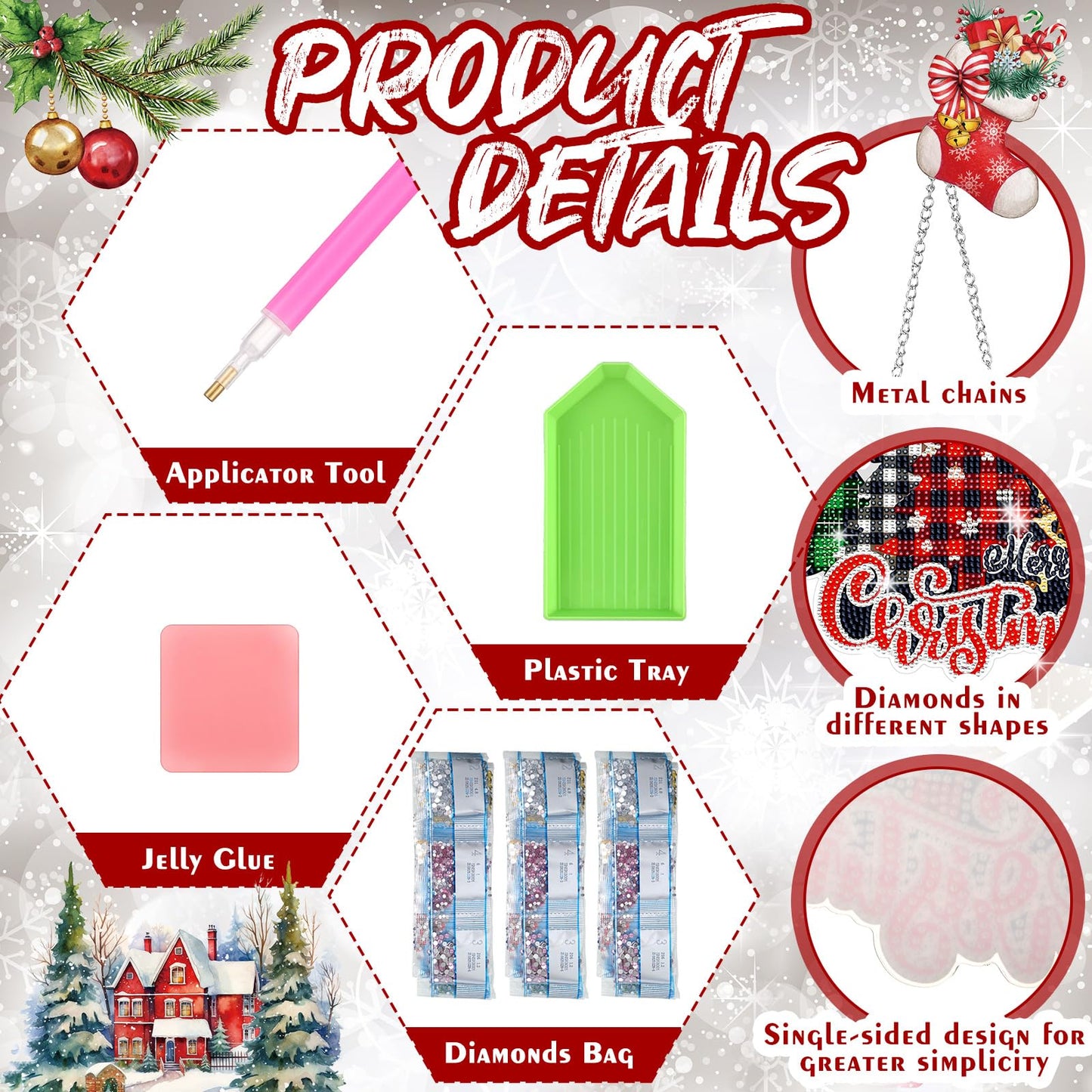 Cinnvoice 3 Pcs Christmas Diamond Painting Hanging Sign 5D Christmas Tree Gnome Snowman Diamond Art Wreath Kits for Adults Door Hanger for DIY Crafts Xmas Wall Front Door Decorations