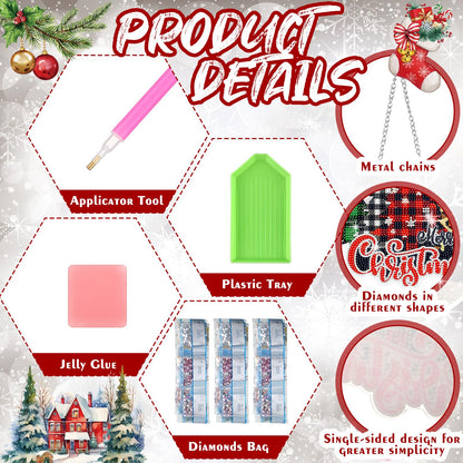 Cinnvoice 3 Pcs Christmas Diamond Painting Hanging Sign 5D Christmas Tree Gnome Snowman Diamond Art Wreath Kits for Adults Door Hanger for DIY Crafts Xmas Wall Front Door Decorations