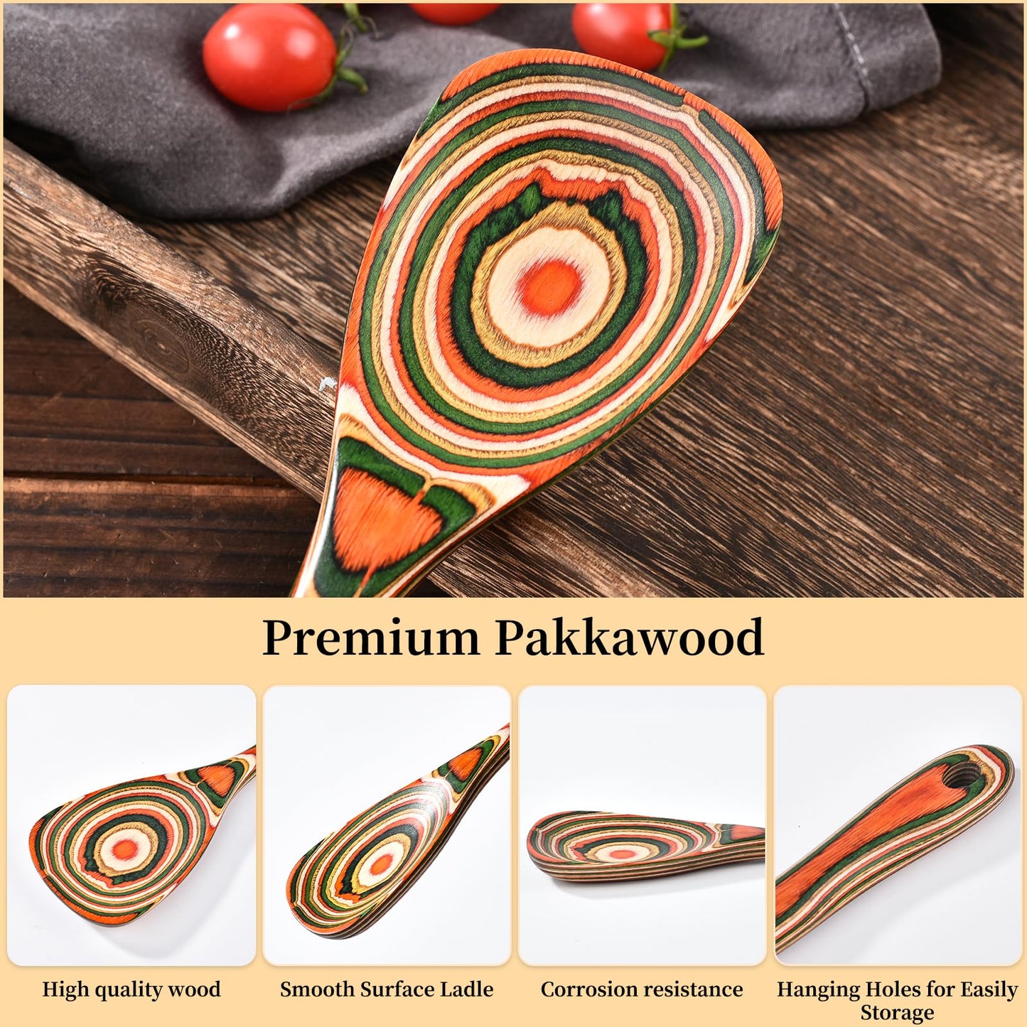 Gudamaye Pakkawood 7-Piece Red Wooden Cooking Utensils, Wooden Spoons for Cooking,Wooden Spoon Set, Wooden Kitchen Utensil set, Pakkawood kitchen Utensils for Serving, Bridal Shower Gifts