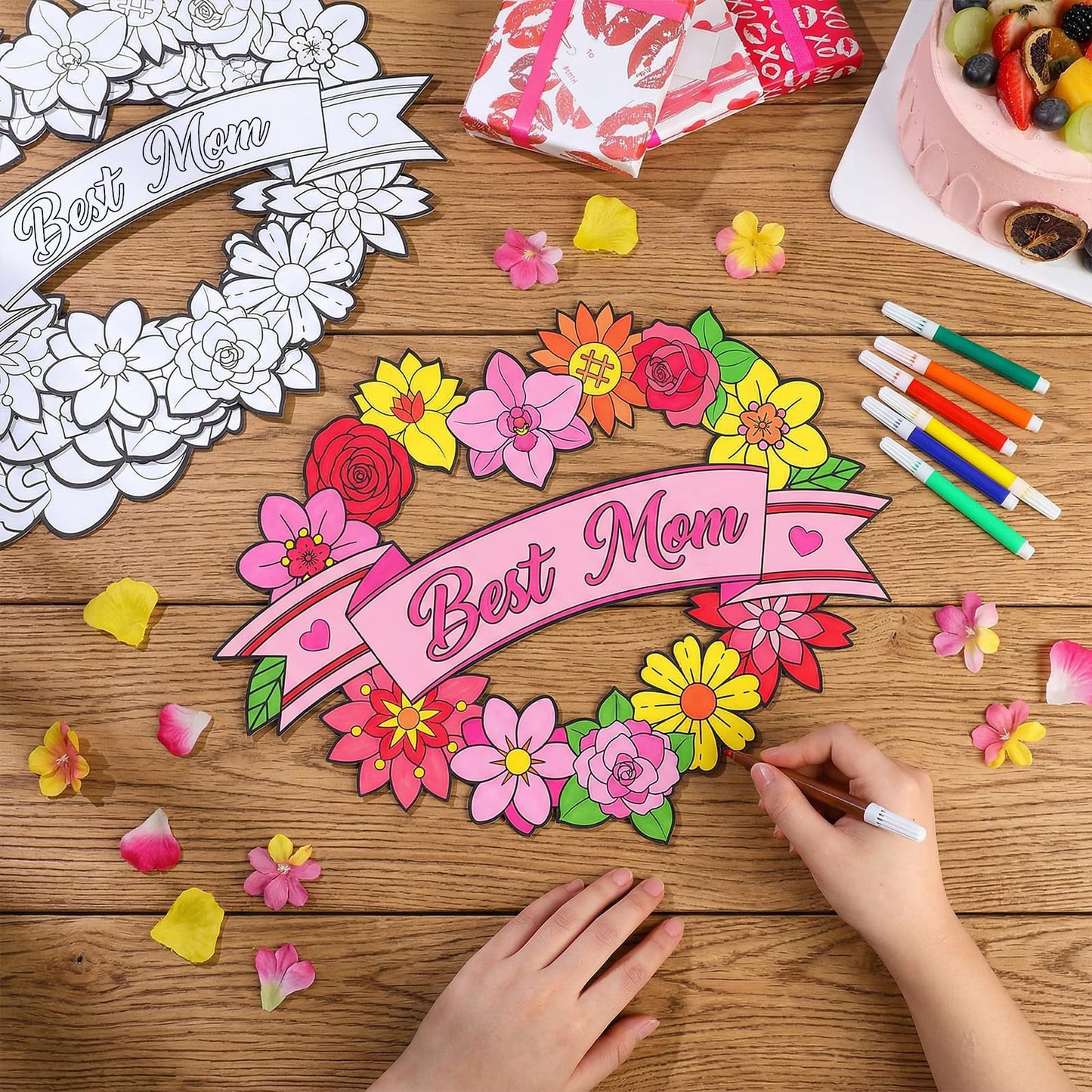 INCOK Mothers Day Crafts for Classroom - 24 Pcs DIY Wreath Flower Craft for Preschool Thank You Appreciation Gift for Mama Grandma School Kindergarten Daycare Holiday Art Crafts Supplies