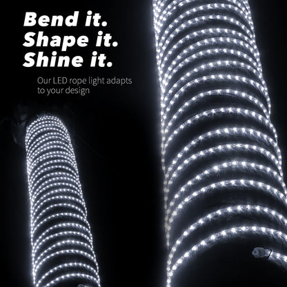 WYZworks 25ft LED Outside Rope Lights, 288 LEDs, Waterproof, Connectable, Cool White Christmas Landscape
