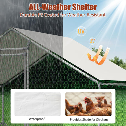 YOPTO Large Metal Chicken Coop,10x6.6x6.56ft Walk-in Chicken Run W/Waterproof & Anti-Ultraviolet Cover,Chicken Pen W/Lockable Door,Outdoor Poultry Cage for Hens,Ducks,Rabbits