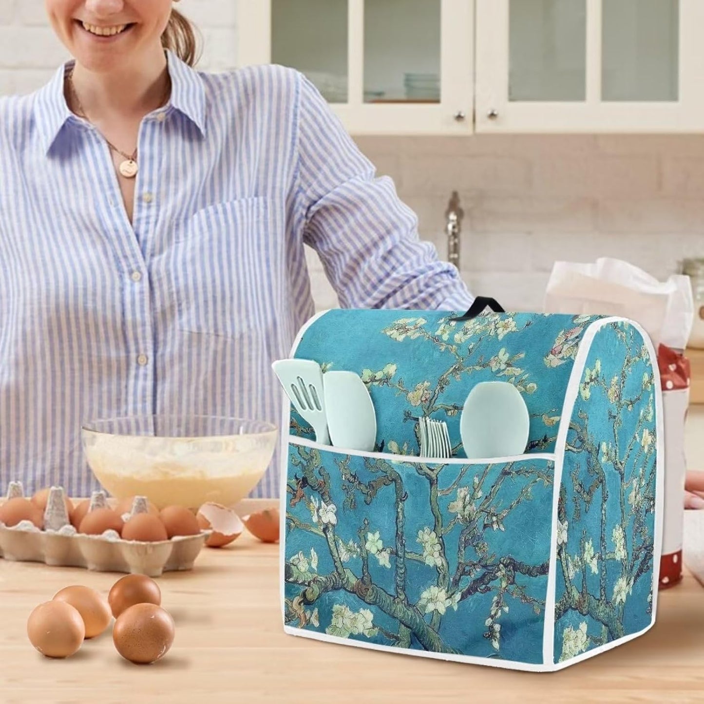 DISNIMO Almond Blossoms Tree Oil Painting Mixer Cover, Dustproof Washable Protection with Handle Pockets for Kitchen