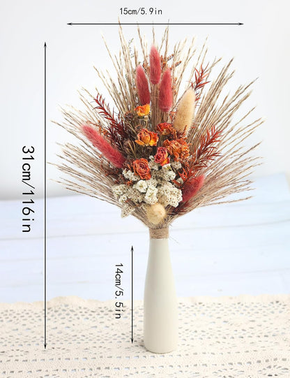 Natural Dried Flowers Bouquet with Vase, Dried Pampas Grass for Boho Home Decor, Wedding, Baby Shower, Farmhouse