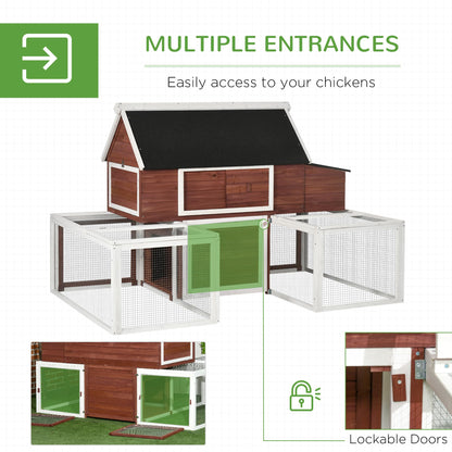 PawHut 114" Chicken Coop Wooden, Customizable Outdoor Chicken Cage Poultry Hen House with Nesting Box, Double Runs, Asphalt Roof, Ramp, for Garden Backyard