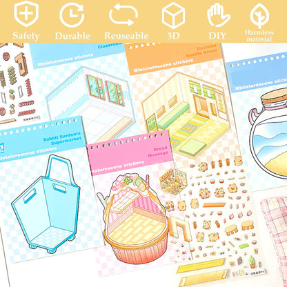 WDXIUE Scene Sticker – 20 Sets DIY 3D Sticker Scene Book Cute Cartoon Stickers Kit – Fun Sticker Therapy Activity for Stress Relief, Crafts & Gifts
