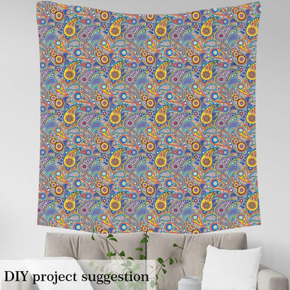 Boho Paisley Fabric by The Yard,Indian Style Flowers Decorative Soft Flannel Polyester No Stretch Fabric,Botanical Exotic DIY Craft,Yellow Blue Sewing Supplies,1 Yard,36" L x 59" W