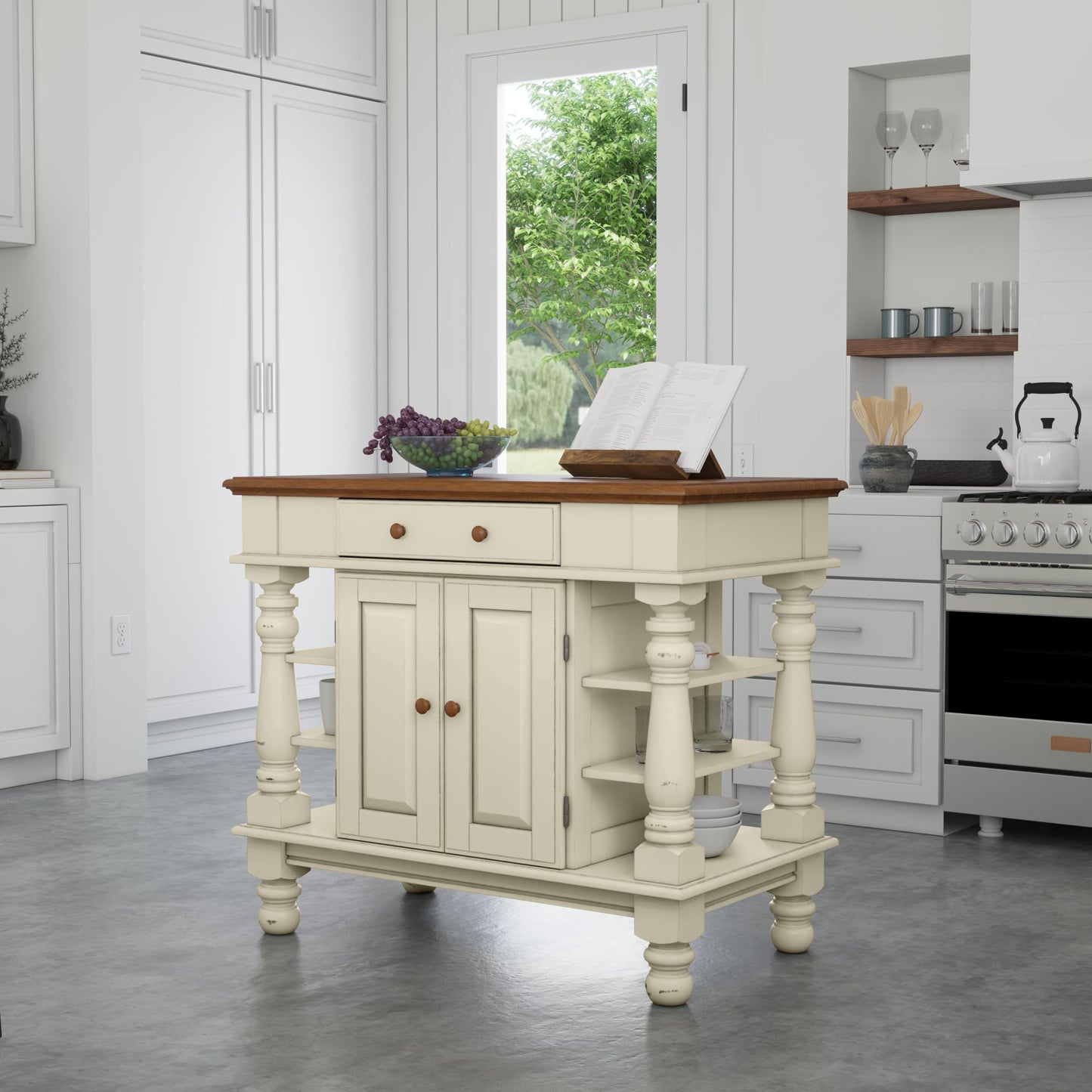 Homestyles Americana Antique Oak Island with Storage, 42"W