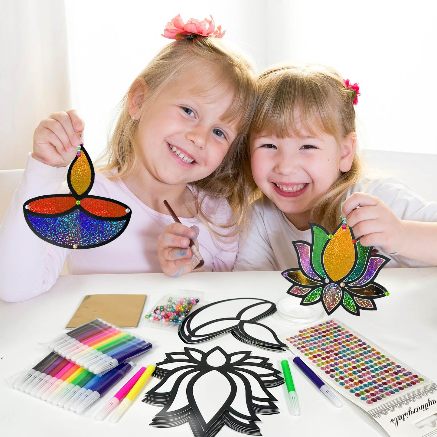 Cinrobiye 24 Set Happy Diwali Craft Kits Diwali Party Favors Foil Art DIY Lotus Flower Hanging Ornaments Festival of Lights Deepavali Paint Craft for Indian Temple Sunday Classroom Activity Supplies
