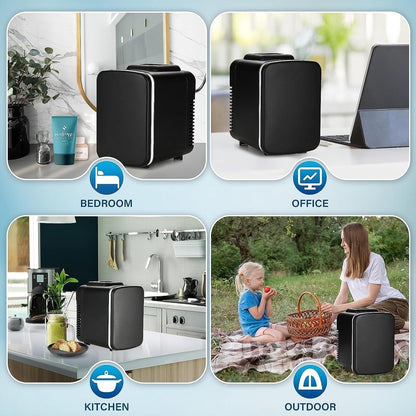 HealSmart 4L/6 Can Mini Fridge, Portable Cooler & Warmer Refrigerator, 100% Freon-Free & Eco-Friendly Compact Fridge, for Skincare, Office, Black