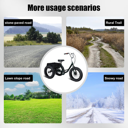 Hiborth Adult Tricycle, 20-Inch Fat Tire Comfort Bike for Adults All-Terrain 3-Wheel Bike 7-Speed Heavy-Duty 450lb Capacity Trike with Dual Disc Brakes & Large Cargo Basket Shopping Basket