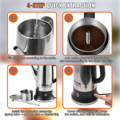 12-Cup 304 VEVOR Electric Percolator Coffee Pot, Stainless Steel Body Coffee Percolator with Keep Warm Function