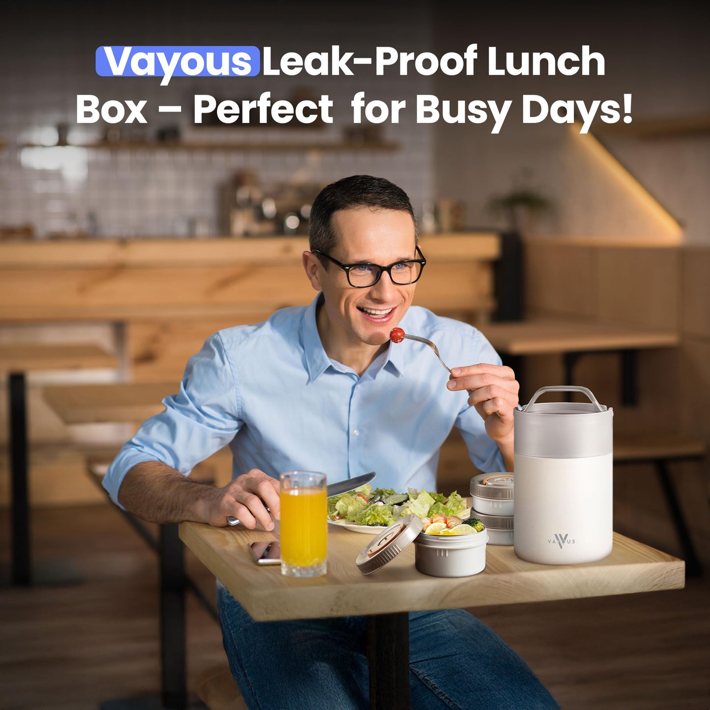 VAYOUS 60oz Insulated Food Jar with Phone Holder Lid –Stainless Steel Lunch box with 3 Compartments – Leak-Proof, Thermal Bento for Adults, Keeps Meals Hot or Cold for Hours