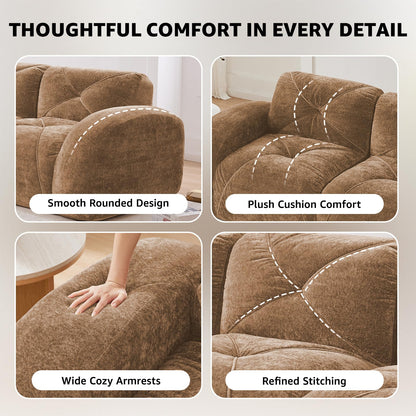 Camel L-Shaped Sectional Couches for Living Room, Velvet Fabric Boneless Couch, No Assembly Cloud Modular Sectional Sofa with 1 Ottoman, Foam Couch Compressed Sofa Set for Apartment, Sofas para Sala