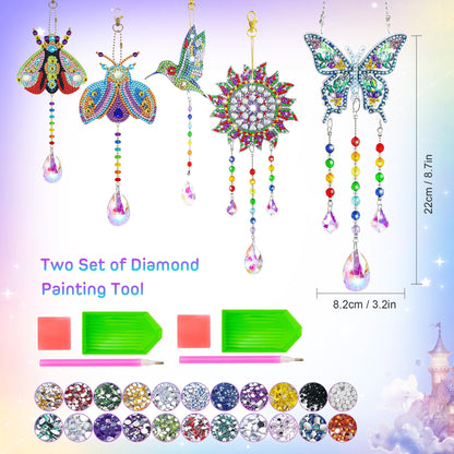 5Pcs Diamond art Kits for Kids/Adults, Crafts for Kids Ages 8-12, DIY Diamond Painting art Wind Chimes Crystal Window Suncatcher Craft, Birthday Gifts for 7 8 9 10 11 Year Old Girls, Home Garden Decor