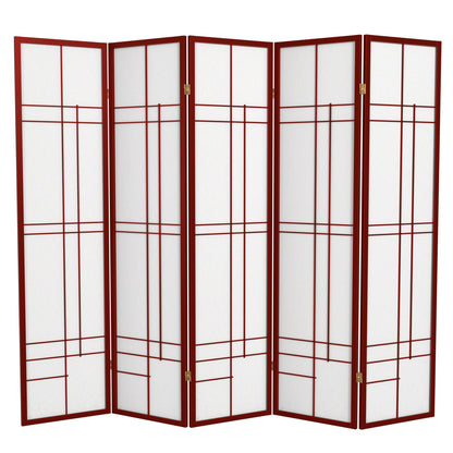 Red Lantern 6 ft. Tall Eudes Shoji Screen - Rosewood - 5 Panels