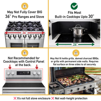 Foldable, Nonstick, Grease Splatter Guard for Stove Top by Baetle– Heavy-Duty Stainless Steel Oil Splash Shield, Premium Black Style, 29.5" Wide Back Panel, 13.6" Deep–with Spoon Rest