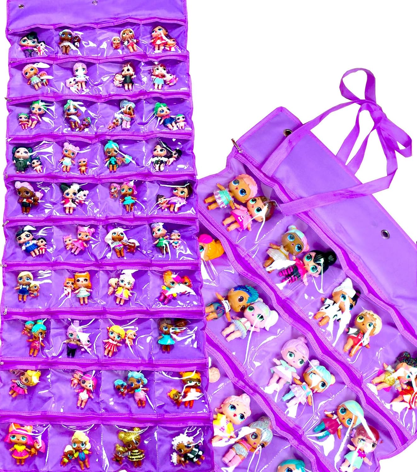 HOME4 LOL Toys Hanging Over The Door Storage Organizer with 40 Clear View Pockets for Small Dolls & Crafts