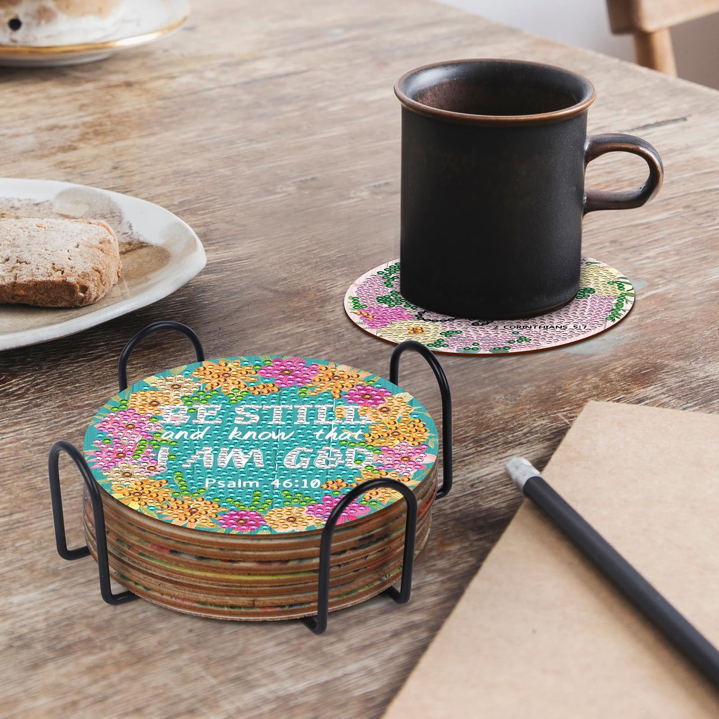Sitsink Christian Diamond Painting Coasters - 8 Pcs Christian Bible Verse Diamond Art Coasters Kit Religious Crafts