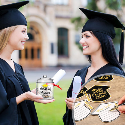 Mimorou 52 Pcs 2026 Graduation Gifts Memory Jar Advice Cards Graduate Party Favors Words of Wisdom Glass Bottle Guest Book Cards with Black Pen Senior School College Graduates Gifts Party Decorations