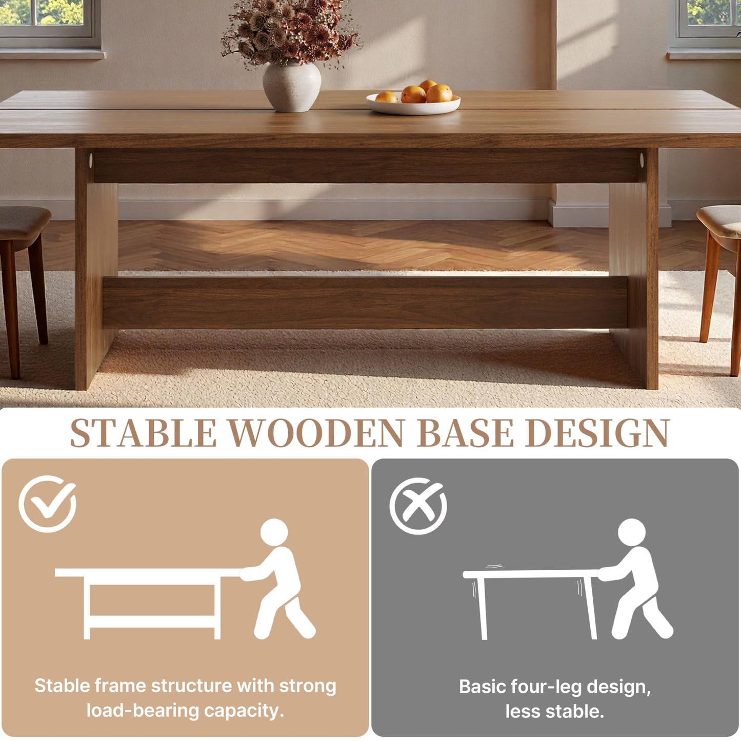 86.6" Mid-Century Modern Dining Table for 8-10, Rectangle Kitchen Table with Sturdy Base, Wooden Dining Room Table for Living Room, Kitchen, Walnut Brown