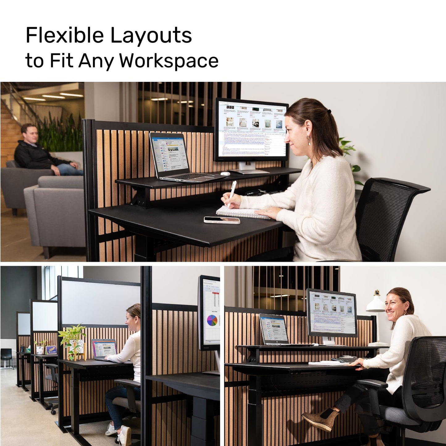 Grove Modular Wall | Room Divider with Faux Wood Slats, Sound Dampening Panels | Expandable Office Partition for Privacy & Stability (70" x 48")
