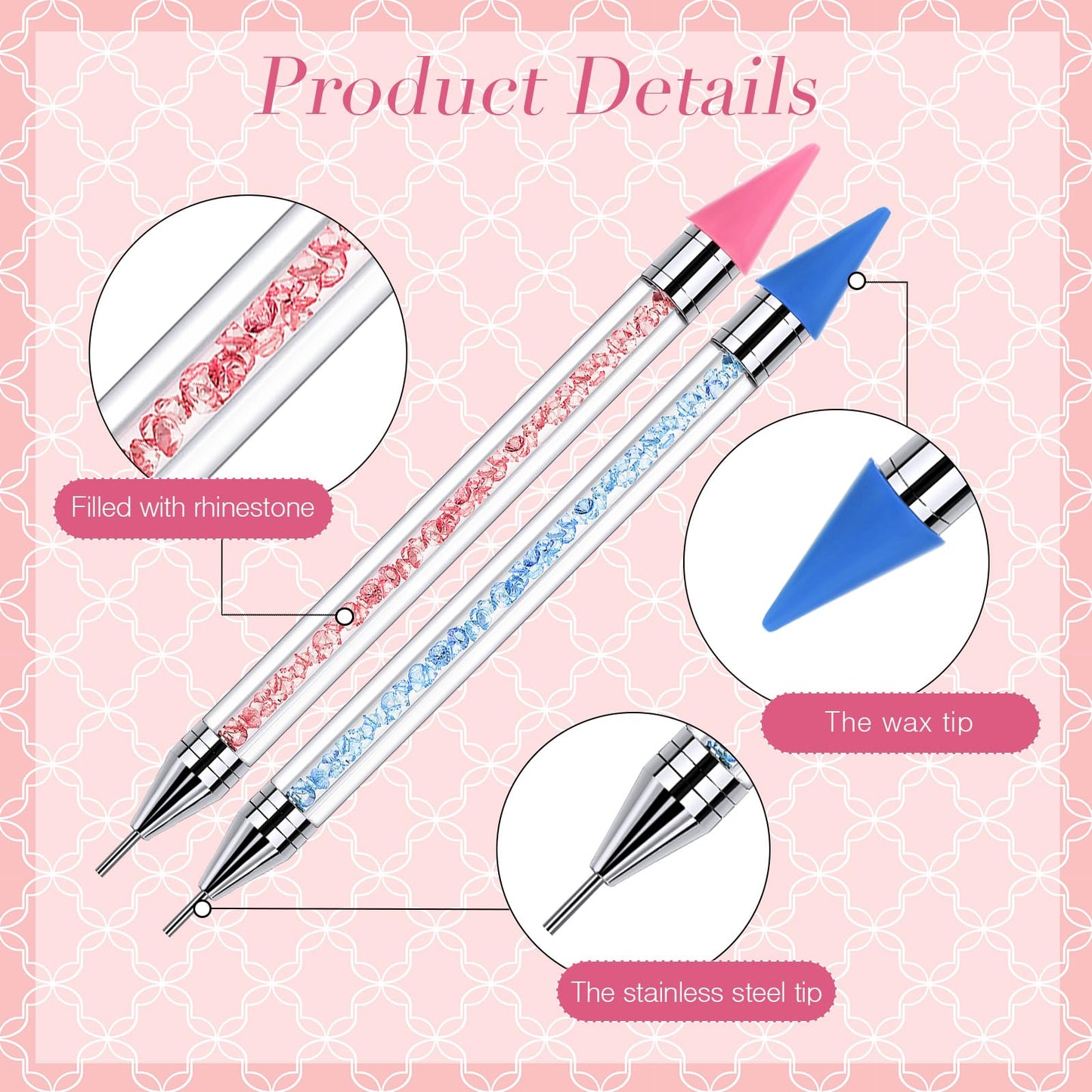Tatuo 4 Set/26 Pcs Rhinestone Picker Tool Dotting Pen Dual-ended Nail Art Rhinestones Applicator Gems Crystals Beads Picker Wax Pencil with 20 Wax Head 2 Tweezers DIY Nail Art Tool(Pastel)