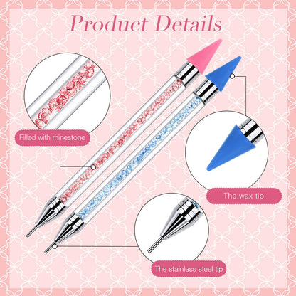 Tatuo 4 Set/26 Pcs Rhinestone Picker Tool Dotting Pen Dual-ended Nail Art Rhinestones Applicator Gems Crystals Beads Picker Wax Pencil with 20 Wax Head 2 Tweezers DIY Nail Art Tool(Pastel)