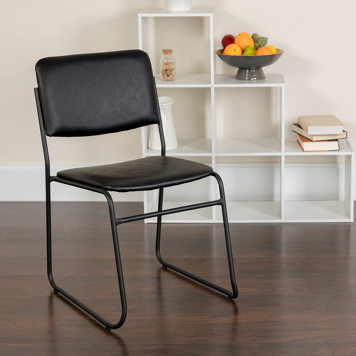 Flash Furniture 4 Pk. HERCULES Series 1000 lb. Capacity High Density Black Vinyl Stacking Chair with Sled Base