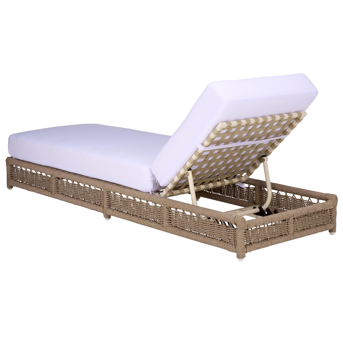 SAFAVIEH Outdoor Patio Furniture Collection – Callan Heather Tan Rope & White Cushion Lounger, Fully Assembled Outdoor Chaise, Modern Low-Profile Design (PAT7547A)