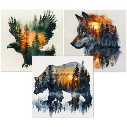 Meothan 3 Pack Diamond Painting Kits for Adults, Wild Animals Diamond Art Kits for Adults Beginners, 5D DIY Paint with Diamonds Gem Art Dots Set for Home Wall Decor 12 x 12 Inch (Bear Wolf and Eagle)
