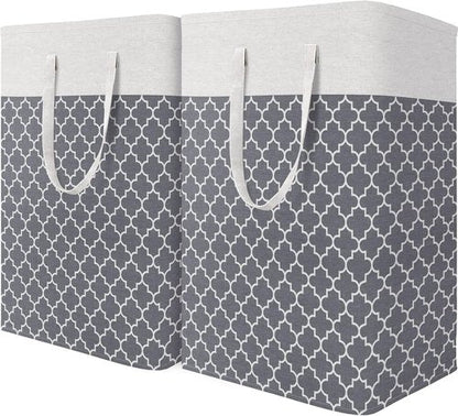 HomeHacks Laundry Baskets - 2-Pack Collapsible Waterproof Hamper with Long Handles | 75L Grey