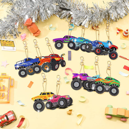Thinkday 12 Pcs Trucks Diamond Art Kits for Kids Painting Keychainsdiy 5d Acrylic Truck Diamond Art Key Chains for Adults Vehicle Rhinestone Hanging Pendants for Beginners Bags