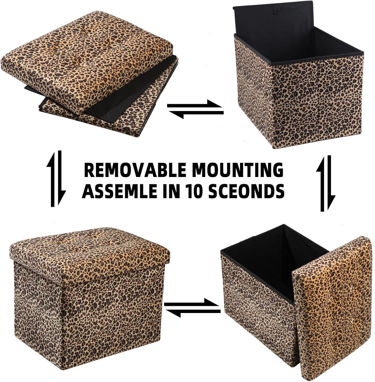 17x13x13inches ALASDO Ottoman Storage Ottoman Footrest Stool Foldable Foot Rest Footstool Bench for Living Room Leopard