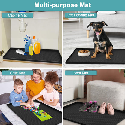 Under Sink Mats for Kitchen Waterproof, 34" x 22" Silicone Under Kitchen Sink Mats and Protectors for Cabinets, Under Sink Tray Organizer, Shelf Liners Cabinet Liner for Kitchen and Bathroom, Black