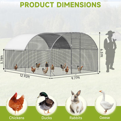LEVELEVE Large Walk-in Chicken Coop with Chicken Run, Galvanized Poultry Enclosure with Waterproof Anti-UV Cover and Security Lock, Ideal for Rabbit, Duck, Backyard and Farm Yard，13.1'x 9.8'x 6.6'