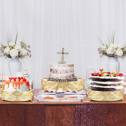 Skylety Set of 3 Round Wedding Cake Stand 10'' 12'' 14'' Metal Dessert Display Stand with Glossy Mirror Dessert Cupcake Cookies Holder for Wedding, Event, Birthday Party(Gold)