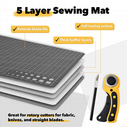 Mandala Crafts Self-Healing Cutting Mat, Black Gray 24" x 36" – A1 Large Double-Sided 5-Ply Rotary Cutting Board for Sewing, Quilting, Fabric, Leather, Craft, and Scrapbooking