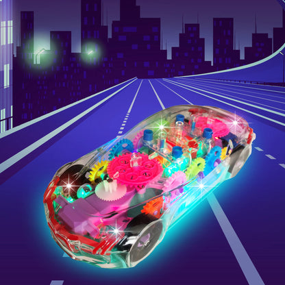 ArtCreativity Light Up Transparent Airplane & Car Toys: Bump and Go Fun with Moving Gears, Music, LED Effects, Ages 3+, Great Birthday Gift Ideas (2PC Set)