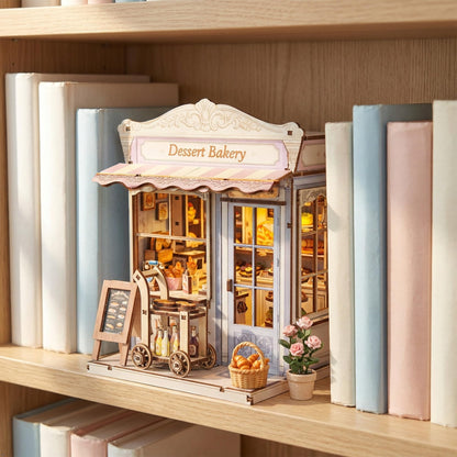 Book Nook Kit - DIY Miniature House Bakery Patisserie Dollhouse Kit for Adults and Teens, Booknook Tiny House Bakery Shop Bookshelf Decor 3D Wooden Puzzle, Gifts for Family, Friends (with Glue)
