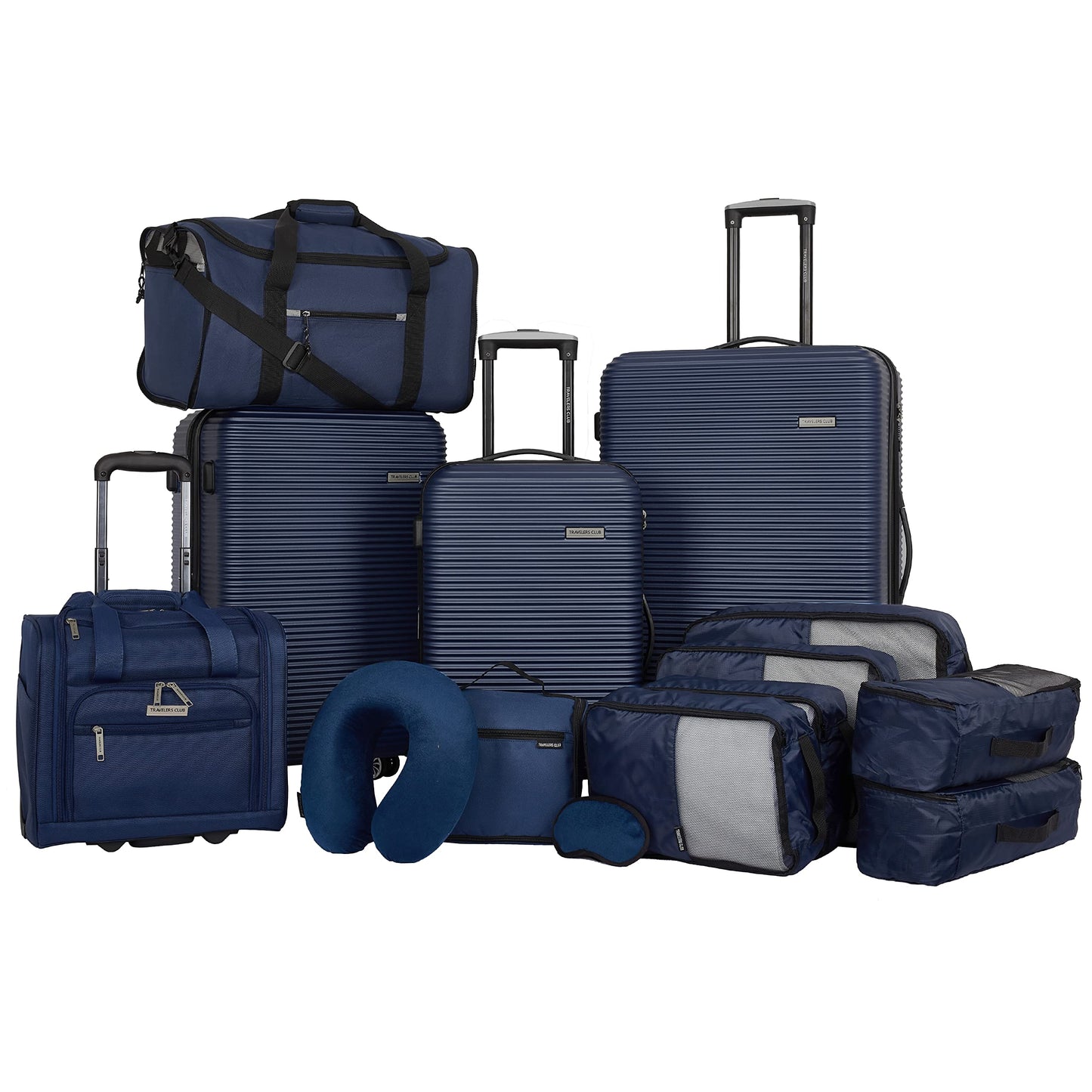 Travelers Club 14 Piece Riddock Luggage and Travel Accessories Set, Navy Blue