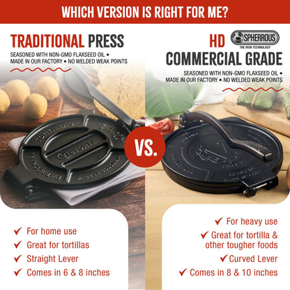 Victoria 8 Inches Cast Iron Tortilla Press, Roti Maker and Tortilladora, Pataconera Seasoned with Flaxseed Oil, Made in Colombia, Traditional Style, Black